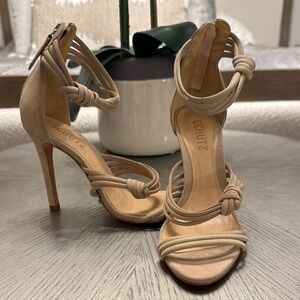 SCHUTZ Tan Stiletto Heels with Ankle Strap